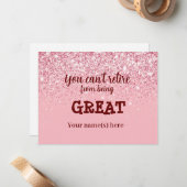 Mooi Roos Gold Glitter Blush Happy Retirement Notitiekaartje (Voorkant / Achterkant in situ)