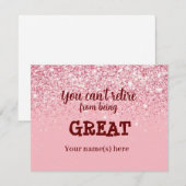 Mooi Roos Gold Glitter Blush Happy Retirement Notitiekaartje (Voorkant / Achterkant)