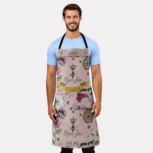 Mooi Roos Goud en Zwart Queen Bee & Foliage Schort (Gedragen)