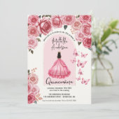 Mooi Roos Gouden Bloemen Prinses Quinceanera Kaart (Staand voorkant)