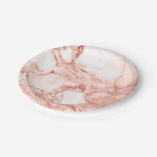 Mooi Roos Gouden Sparkle Marmeren Patroon Papieren Bordje (Gekanteld)