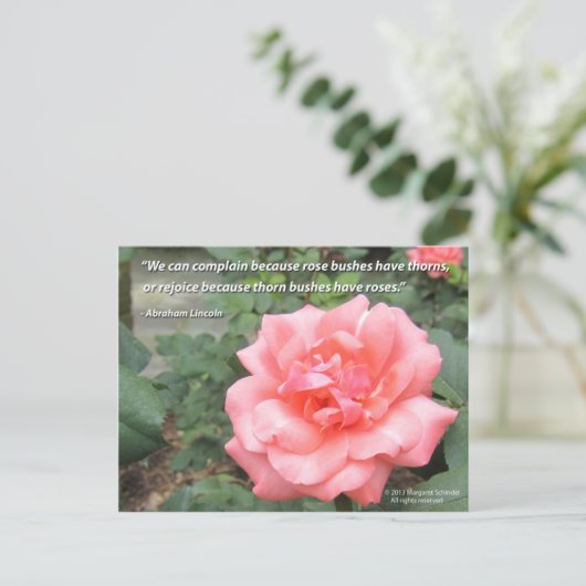Mooi Roos in Bloom briefkaart w / Lincoln quote (Staand voorkant)