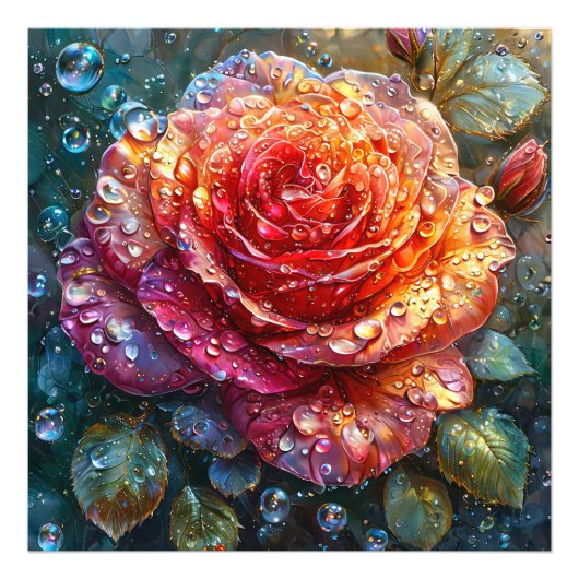 Mooi roos met waterdruppels foto afdruk (Voorkant)