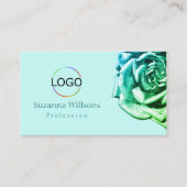 Mooi Roos op Plain Blauwgroen Wit met Logo Foto Visitekaartje (Voorkant)