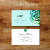 Mooi Roos op Plain Blauwgroen Wit met Logo Simple Visitekaartje