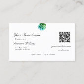 Mooi Roos op Plain Blauwgroen Witte Initialen QR C Visitekaartje (Achterkant)