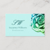Mooi Roos op Plain Blauwgroen Witte Initialen QR C Visitekaartje (Voorkant)