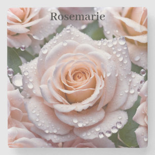 Mooi roos & regendruppels. Gepersonaliseerd onderz Stenen Onderzetter