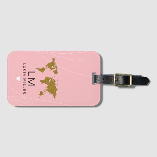 Mooi ROOS Roze Reizen bagagelabel met haar naam (Voorkant (horizontaal))