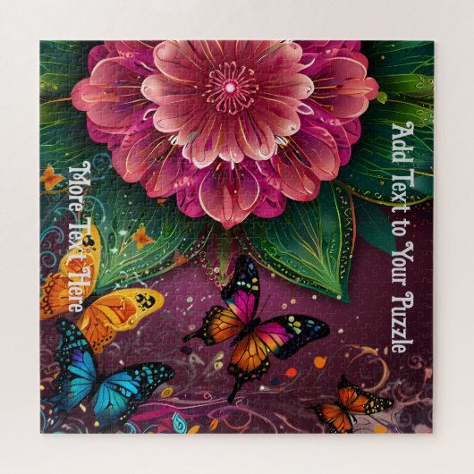 Mooi roze bloem en vlinders ontwerp legpuzzel (Horizontaal)