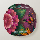 Mooi roze bloem en vlinders ontwerp rond kussen (Voorkant)