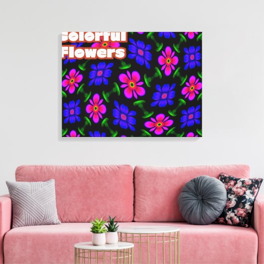 Mooi roze bloemen patroon canvas afdruk (Insitu (Woonkamer))