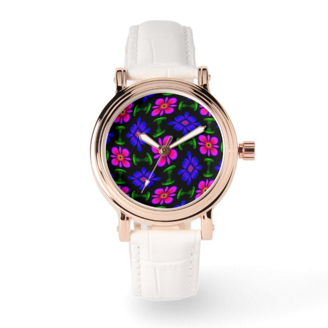 Mooi roze bloemen patroon horloge (Voorkant)