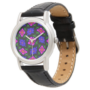 Mooi roze bloemen patroon horloge