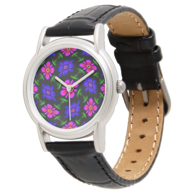 Mooi roze bloemen patroon horloge (Gekanteld)