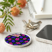 Mooi roze bloemen patroon sleutelhanger (Zijkant)