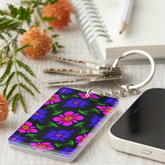 Mooi roze bloemen patroon sleutelhanger (Voorkant Rechts)