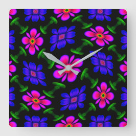 Mooi roze bloemen patroon vierkante klok