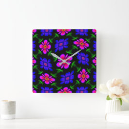 Mooi roze bloemen patroon vierkante klok