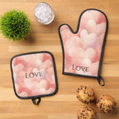 Mooi Roze Blush Harten Liefde Ovenwant & Pannenlap Set (Top down)