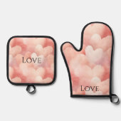 Mooi Roze Blush Hartjes Liefde Ovenwant & Pannenlap Set (Voorkant)