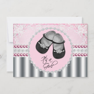 Mooi Roze Diamanten en Parels Baby Shower Kaart