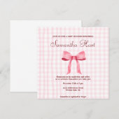 Mooi Roze Eenvoudig Gingham Roze Bow Baby shower Kaart (Voorkant / Achterkant)