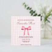 Mooi Roze Eenvoudig Gingham Roze Bow Baby shower Kaart (Staand voorkant)