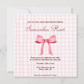 Mooi Roze Eenvoudig Gingham Roze Bow Baby shower Kaart (Voorkant)