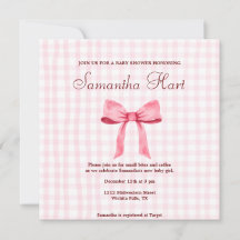 Mooi Roze Eenvoudig Gingham Roze Bow Baby shower