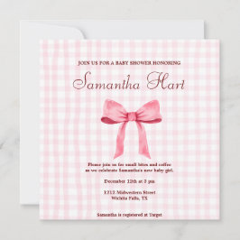Mooi Roze Eenvoudig Gingham Roze Bow Baby shower Kaart