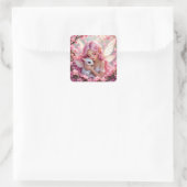 Mooi Roze Elfenfee & Draak Vierkante Sticker (Tas)
