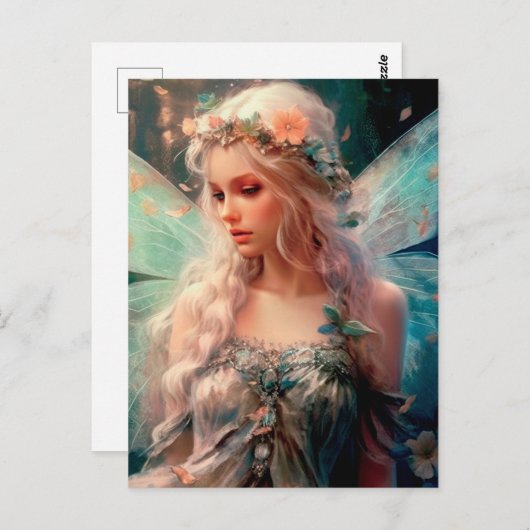 Mooi roze en blauw Fairy Fantasy Art Briefkaart (Voorkant / Achterkant)