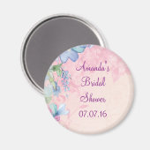 Mooi roze en blauwe bloem bruiloftsborrel magneet (Voorkant / Achterkant)