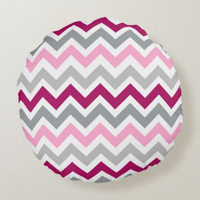Mooi roze en grijs zigzagpatroon rond hoofdkussen rond kussen (Achterkant)