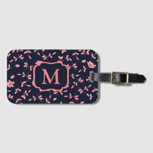 Mooi roze en paarse bloemmotief met monogram bagagelabel (Voorkant (horizontaal))