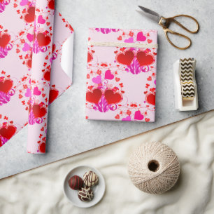 Mooi roze en rode harten Valentijnsdag  Cadeaupapier