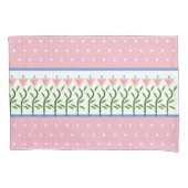 Mooi roze en witte stippen en bloemenrand kussensloop (Voorkant-Links)