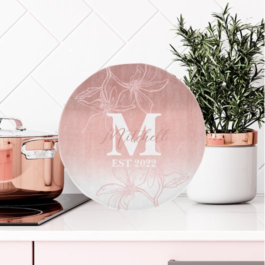 Mooi Roze Floral Monogram gemaakt Snijplank