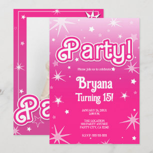 Mooi Roze Glitter Sterren Feest Foto Kaart
