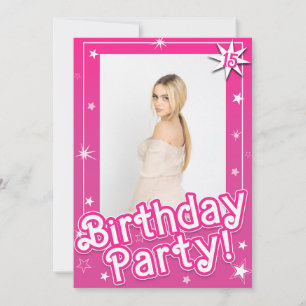 Mooi Roze Glitter Sterren Verjaardagsfeest Foto Kaart