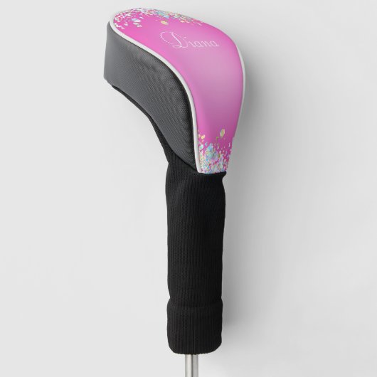 Mooi roze glittereffect golfheadcover (Schuin)