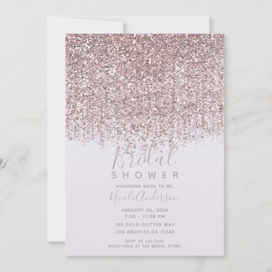 Mooi Roze Glitterende Blush Glitter Bruidsdouche , Kaart (Voorkant)