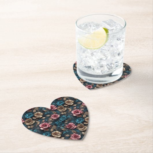 Mooi Roze Goud Blauwe Rozen Kartonnen Onderzetters (Insitu)