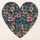 Mooi Roze Goud Blauwe Rozen Kartonnen Onderzetters (Voorkant)