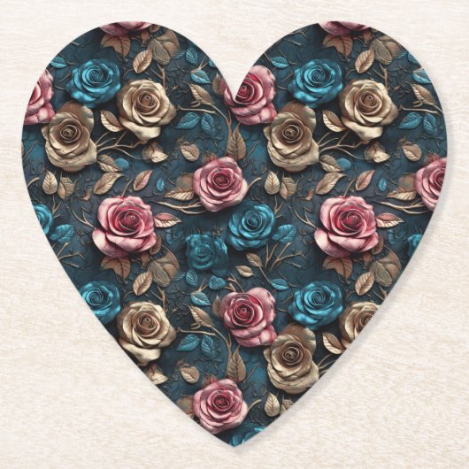 Mooi Roze Goud Blauwe Rozen Kartonnen Onderzetters (Voorkant)