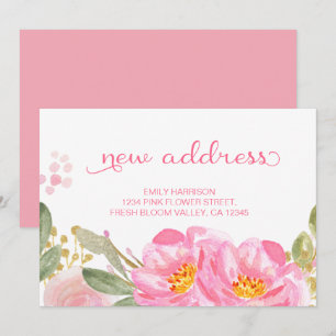 Mooi Roze Goud Waterverf Bloem Nieuw Adres Aankondiging
