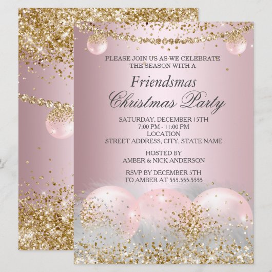 Mooi Roze Gouden Kerstbal Friendsmas Kerstfeest Kaart (Voorkant / Achterkant)