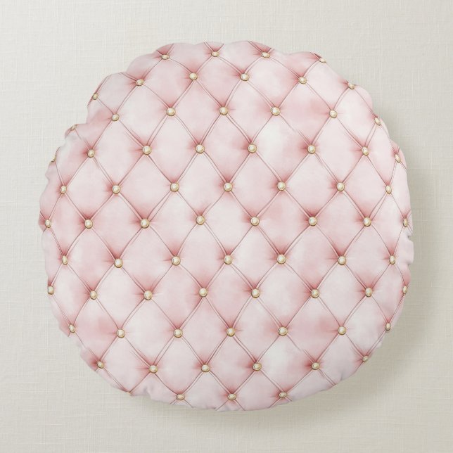 Mooi Roze Gouden Vierkanten   Rond Kussen (Voorkant)