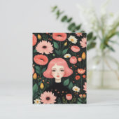 Mooi Roze Haar en Bloemen Briefkaart (Staand voorkant)